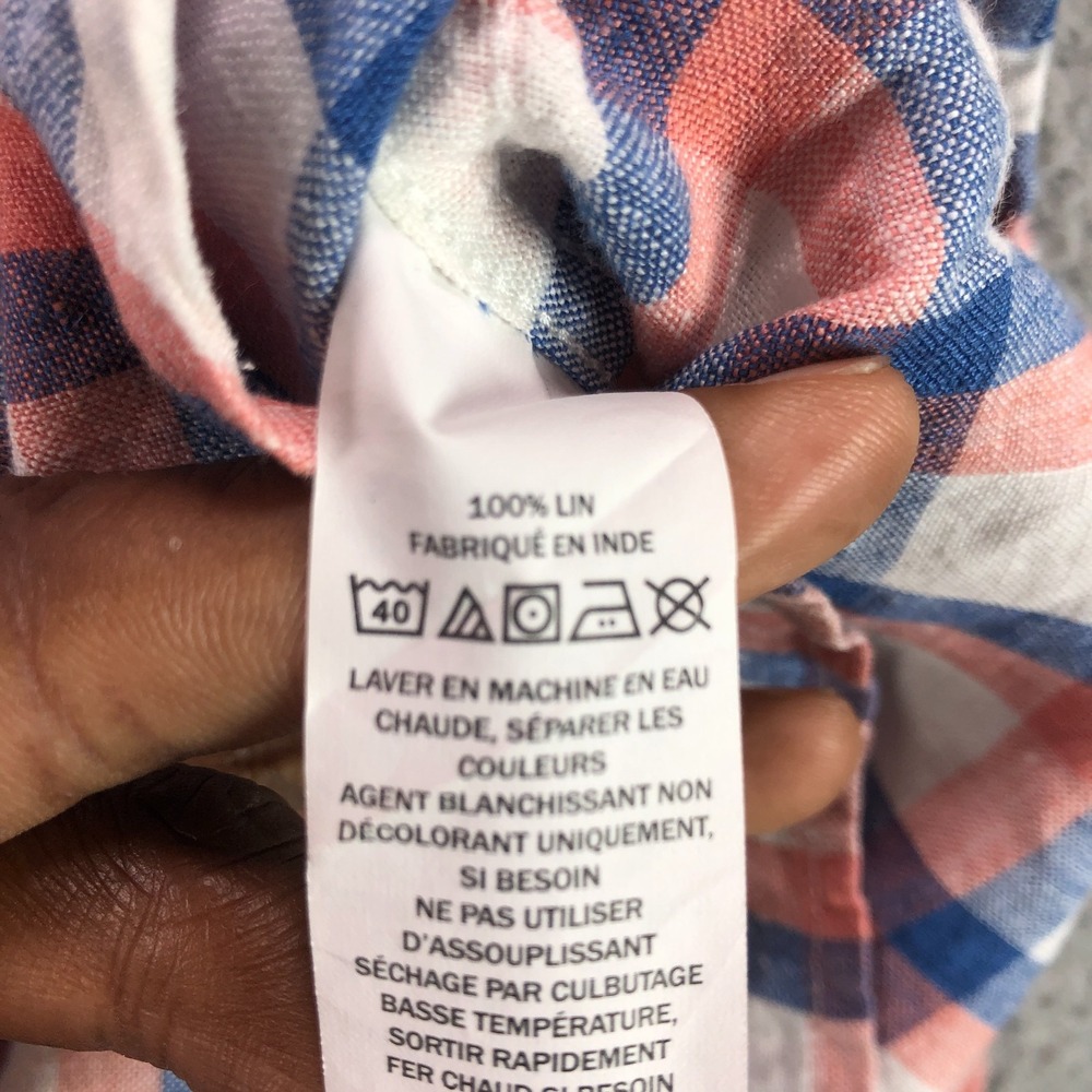 LL Bean Shirt Mens Extra Large Red Blue Plaid 100% Linen Slightly Fitted Coastal - Picture 5 of 10